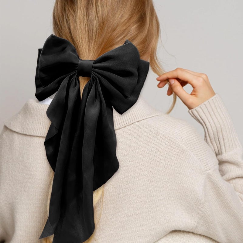illpta Silky Satin Women's Hair Bows with Long Tail Bowknot for Hair Clips, Accessories and Gifts (Black) - Image 3